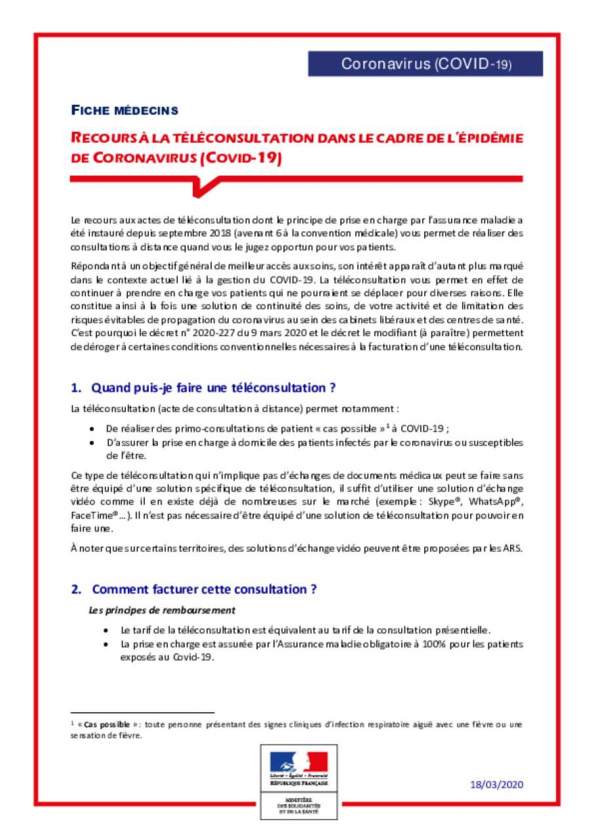 Covid-19 fiche téléconsultation médecin 